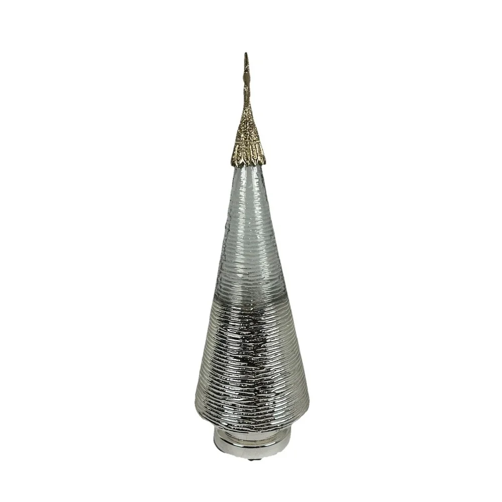 Silver Mercury Glass Christmas Tree Decor w/ Gold Star Topper 19